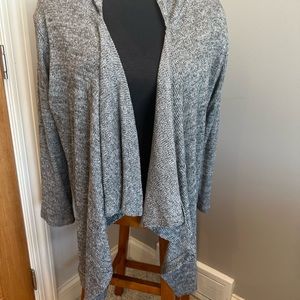 Gray open knit hooded cardigan